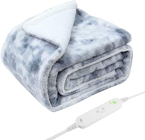 GOQOTOMO Electric Heated and Weighted 2 in1 Blanket — Flannel Material with Premium Glass Beads, with 12 Heat Levels, 8 Timer (Grey Tie dye, 15lb 48''x72'')-H72