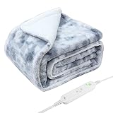 GOQOTOMO Electric Heated and Weighted 2 in1 Blanket — Flannel Material with Premium Glass Beads, with 12 Heat Levels, 8 Timer (Grey Tie dye, 15lb 48''x72'')-H72