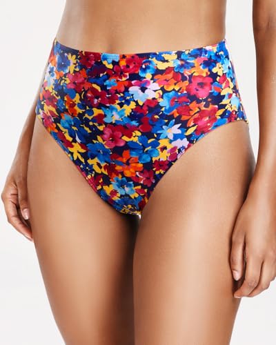 Image of Tempt Me Womens High Cut High Waisted Bikini Bottoms Tummy Control Bathing Suit Bottoms Swim Bottom Swimsuit Bottom