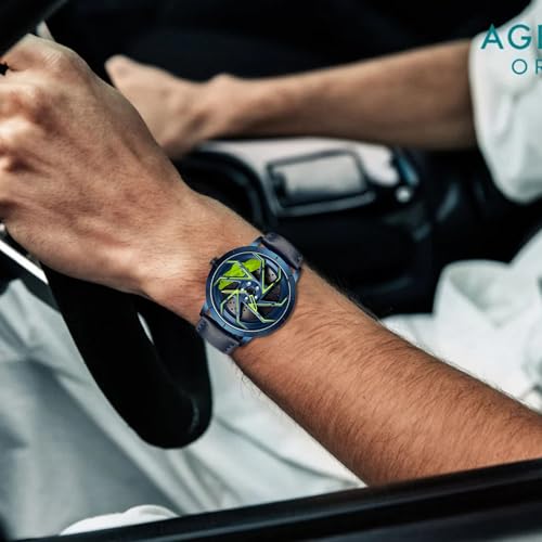 Image of FANMIS Men's Racing Car Wheel Watch 3D Spinning Dial Stainless Steel Watch | Creative 3D Spinning Car Quartz Large Skeleton Face and 30M Water Resistance Designed for Car Fans and Daily Wear.