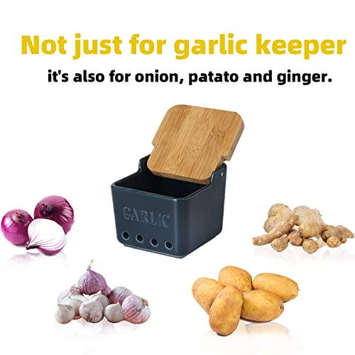 Ontube Ceramic Garlic Keeper With Lid (Navy) #TOP1