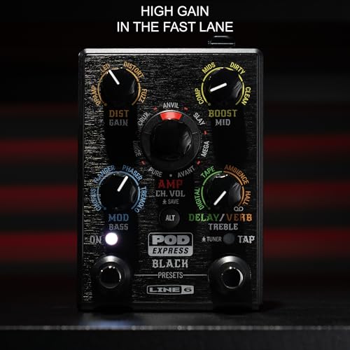 Line 6 POD Express Black – Ultrakompakter Hi-Gain Gitarrenverstärker & Effektprozessor mit einzigartigen 7 Amps, 7 Lautsprecherboxen, 17 eingebauten Effekten, USB-C Schnittstelle für Aufnahmen