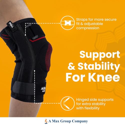 Image of AGEasy (Max Group Comfort Hinged Knee Brace (L) With Pain Relief Patches (Pack Of 5) |Powerful & Fast-Acting Formula With Goodness Of Turmeric Cotton (Large, Pack Of 5)