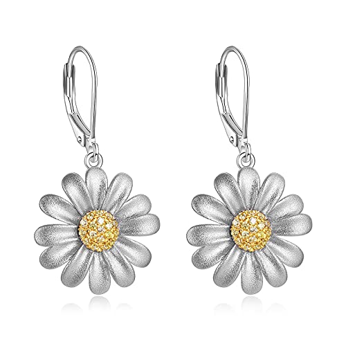 POPLYKE Flower Drop Dangle Earrings Sterling Silver Floral Leverback Earrings Birthday Gift for Her Women