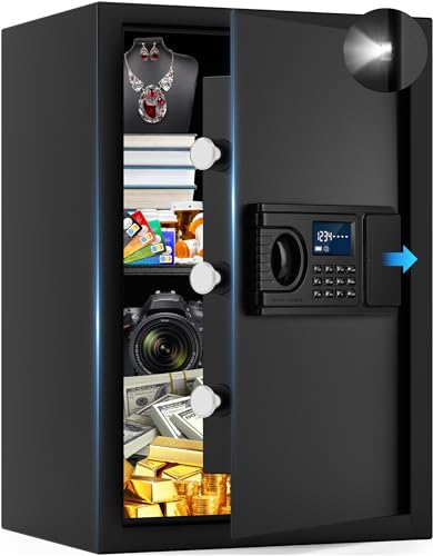 Safe Box, 1.65 Cuft Home Safes with Fireproof Waterproof Bag, Personal Security Safe with LED Digital Keypad, Alarm System, Hidden Mode, Document safe for Money Valuables, 13.78 “D*12.2 “W*16.54 ”H