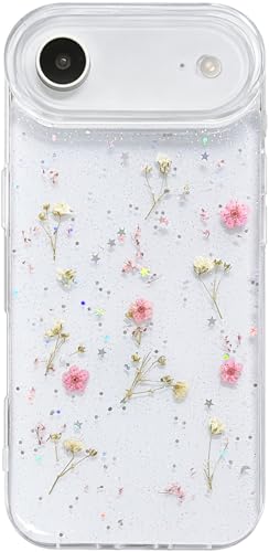 Coque antichoc TPU souple iPhone Air paillettes et fleurs séchées
