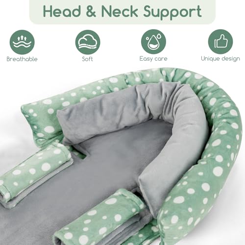 Image of GFU Baby Car Seat Head Support for Newborn, 2 in 1 Infant Car Seat Head Body Support with Strap Pads, Soft Stroller Cushion Pillow Insert for Girls and Boys, Fits for Stroller, Swing, Green