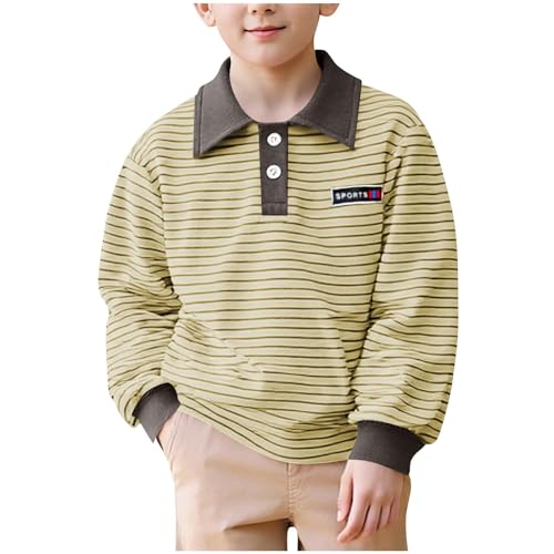 Boys Button Up Golf Shirts Long Sleeve Loose Striped T-Shirt Kids Casual Pullover School Uniform Tops for Girls 2-14 Years