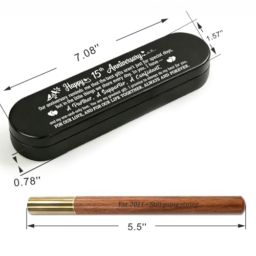 BAZLJY 15th Anniversary Keepsake | 15th Wedding Pen | Engraved Wooden Gel Pen Black Ink | Crystal Anniversary Present for Him Her — view 2