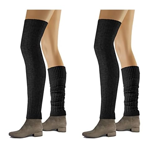 sesto senso Stulpen Damen 2er pack Baumwolle Beinwärmer Overknee Waden Winter Strick Wadenwärmer zopfmuster 2 Schwarz Cover