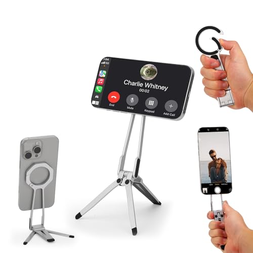 Trípode magnético para iPhone 16 y 15 con soporte de escritorio plegable plateado