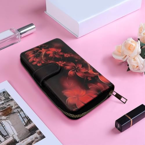 Image of COEQINE Ladies Wallets Pink Leopard Heart Black Printed Leather Phone Long Clutch Purses Check Coin Change Holder