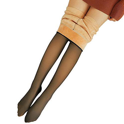 Blentude Jambes Faux Collant Polaire Chaud Translucide Slim Extensible pour Les Femmes d'hiver en Plein Air-black