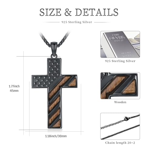 Eagle/Cross/Star American Flag Necklace for Women 925 Sterling Silver Silver/Gold/Black American Flag Pendant 4th of July Jewelry for Wife Sister Girlfriend4