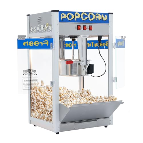Pop Heaven Popcorn Machine - 12oz Stainless-Steel Kettle, Reject Kernel Tray, Warming Light, and Accessories by Great Northern Popcorn (Blue)