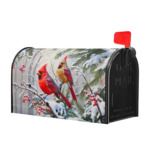 Image of Winter Cardinal Mailbox Covers Magnetic Standard Size 21 inchx18 inch Christmas Mail box Cove Decoration Red Birds Magnetic Mailbox Wraps Post Holly Berry Letter Box Cover for Home Garden Outdoor Yard