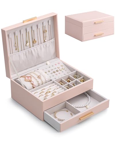 Lolalet 2-Layer Jewelry Box Organizer Holder for Women Girls Mom -Pink