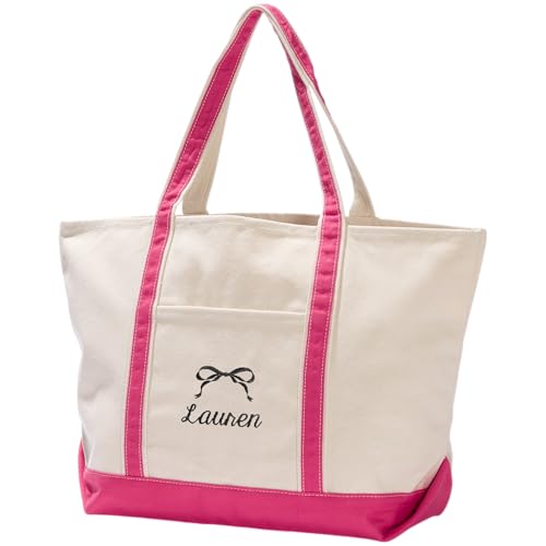 Personalization Universe Darling Bow Embroidered Weekender Tote – Custom Name, Initial, or Monogram – Heavy-Weight Canvas