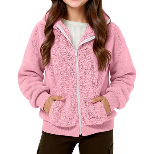 Winter Coats for Girls Fleece Zip Up Hoodies Soft Fuzzy Warm Kids Jacket Faux Fur Fall Outwear Coat Casual Pocket Jacket