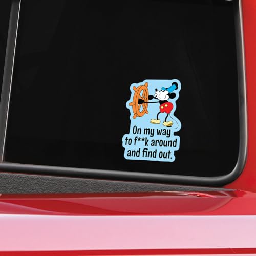 Image of Steamboat Willie Mickey Mouse Sticker Decal | Funny Sarcastic Adult Humor | 10 Variations with Hilarious Sayings | 5 inch Sticker for Laptops, Cars, Water Bottles | Regrets & Sarcasm (OMWTFAAFO-2)