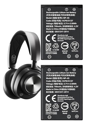 2 Pack Battery Replacement for NP-45 Steelseries Arctis Nova Pro Wireless Headset Battery for Arctis Nova Pro Wireless Headset for Xbox for PlayStation