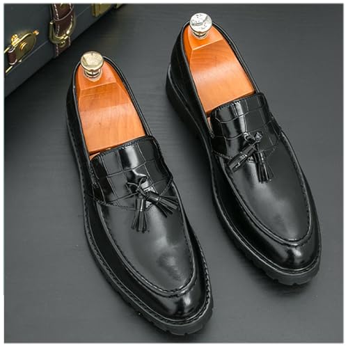 Men's Leather Slip-On Platform Tassel Loafers Fashion Round Toe Non-Slip Low Top Slip-On Business Dress Shoes for Driving Party Office3