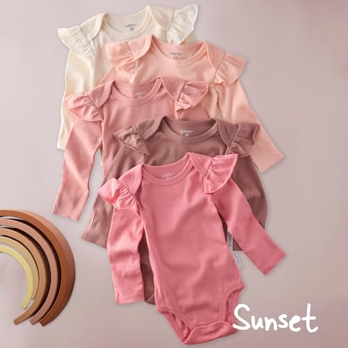 Ashley 5-Pack Long Sleeve Ruffle Shoulder Bodysuits 100% Organic for Baby Girls - Image 5
