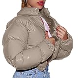 YEBIRAL Damen Puffer Jacke Kurz Winterjacke Winter Warm Gesteppte Daunenjacke Mode Leichte Steppjacke Stehkragen Parka Jacke Crop Pufferjacke Casual Damenjacke Bauchfrei