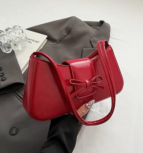 Image of Shoulder Bag for Women, Hobo Handbags Trendy Y2K Purses Patent Leather Clutch Bag Cute Bow Purse