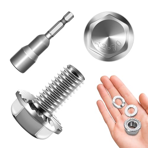 M8 x 16mm (10 Sets) M8x1.25 Bolt Flanged Hex Head Nuts and Bolts, M8 Bolt Flange Hexagon Screws with Nuts and Washers, 304 Stainless Steel 18-8 Metric Screw Assortment, DIN 6921, By Mywish
