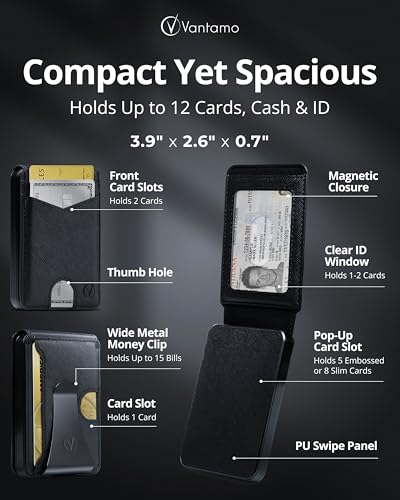 Image of Vantamo Premium Wallet for Men with Money Clip & Card Holder, Compact & Slim Wallet with RFID, 8-12 Cards, Perfect Gifts for Men