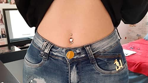 VCMART 14G Belly Button Ring with Dangle 10mm Navel Belly Bar Surgical Steel Piercing Jewellery Heart Eyes