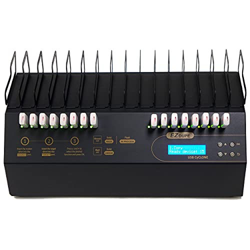 Ez Dupe 1 To 15 Usb Duplicator - Multiple Flash Memory Storage Usb Pen Thumb Drives Copier & External Hard Drive Clone With Sanitizer (Dod Compliant) System - 45Mb Per Second (Usb Cyclone) #TOP1