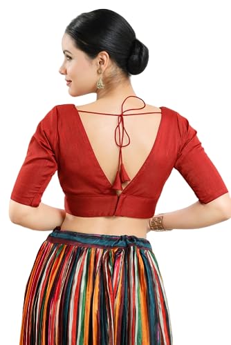 Image of Vamas Women's Silk Padded Self Design Half Sleeve Readymade Saree Blouse (X-1111.ELB)