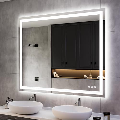 ISKM LED Mirror for Bathroom Lighted Vanity Mirror for Wall Front Lights + Backlit LED Bathroom Mirror Anti-Fog Tempered Glass ETL Listed (Front and Backlit, 48'' x 40'')