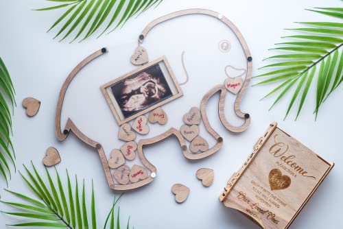 Baby Shower Guest Book Alternatives - Jungle Baby Shower Theme Centerpiece - Elephant Baby Shower Decorations Gender Neutral Boy Or Girl -Baby Sonogram Frame Keepsake- Elephant Nursery Decor Photo Frame - Safari Jungle Baby Shower Sign In Guestbook - Safari Nursery Decor #TOP1