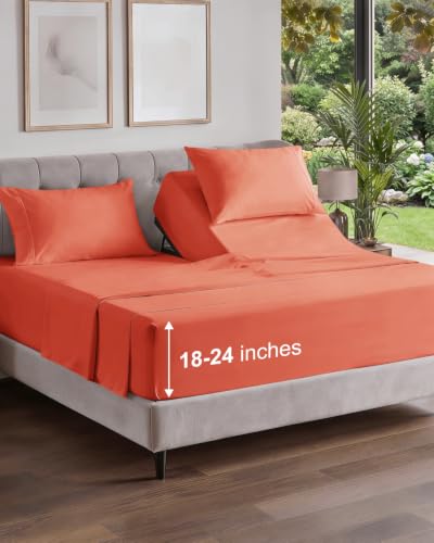 Image of Flex Top Split Head King Sheet Set - 4 Piece Extra Deep Sheets - Coral