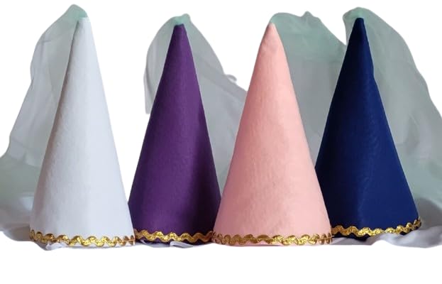 Felt Girls Princess Cone Hat Renaissance Veil Medieval Tulle Dress-up Play Birthday Party Halloween