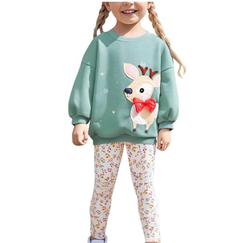 Girls 2 Piece Oufits Cute Graphic Long Sleeve Pullover Crewneck Sweatshirt Floral Tights Fleece Warm Tracksuit for 2-8 Years