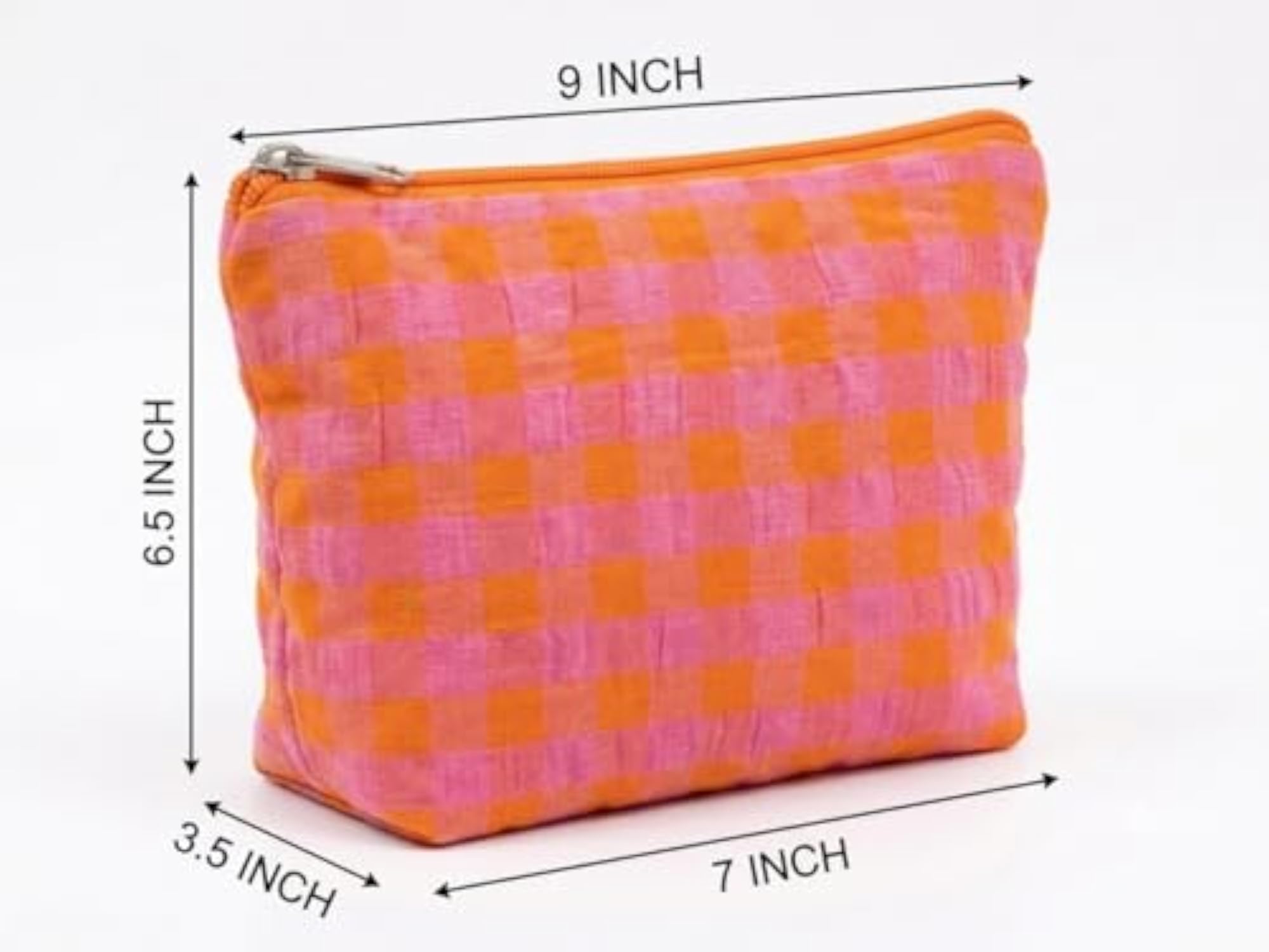 Pink and Orange Checkered Multipurpose Cotton Pouch for Travel