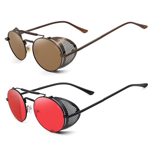 Image of RONSOU Steampunk Style Round Vintage Polarized Sunglasses Retro Eyewear UV400 Protection Matel Frame
