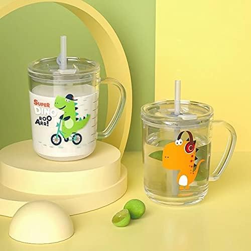 Image of 350ml Cartoon Glass Sipper Mug with Lid, Straw & Solid Handle - Creative Tumbler for Juice, Milk, Tea, Coffee - Spill-Proof Reusable Cup for Kids & Adults - Random Design - Pack of 1