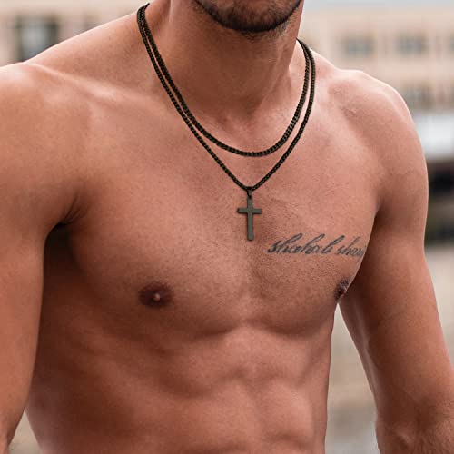 Black Cross Chain Necklaces For Men, Stainless Steel Cuban Link Cross Mens Chain Necklace Black Chain Cross Pendant Necklace For Men Women Boys Simple Mens Jewelry Mens Chain Cross Necklace 16 Inche #TOP2