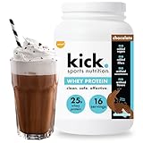 Kick Whey Protein Powder, Chocolate Flavor, 25 G Protein Gluten Free Workout Supplement with Amino Acids to Support Fitness Goals & Gut Health, No Added Sugar, No Artificial Flavor, 16 Servings