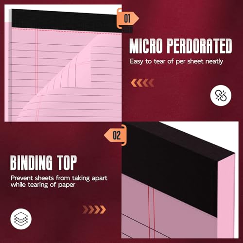Image of Pink Legal Pads 8.5 x 11 Wide Ruled Notepads, 3 Pack Note Pads 8.5 x 11