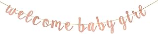 Rose Gold Welcome Baby Girl Banner, Glitter A Little Princess Baby Shower Gender Reveal Pregnant AF Baby 1st 2nd Birthday Party Decorations Party Supplies