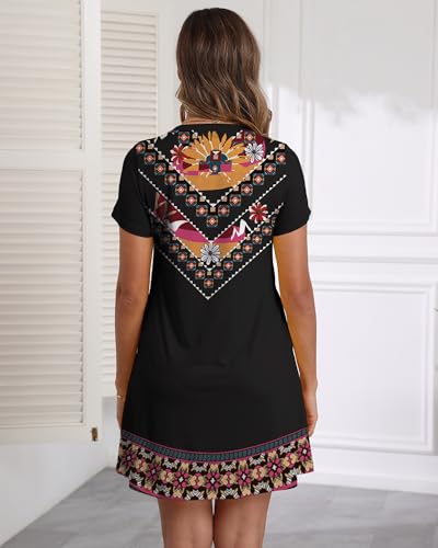 Image of COSSEN Women's Casual T Shirt Dress V-Neck Short Sleeves Swing Dresses Birthday Party Summer Travel Beach with Pocket