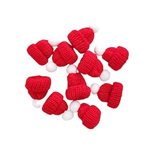 Amosfun 10 stuks gebreide kerstmuts, mini kerstmutsen, kerstboomversiering, doe-het-zelf handwerk, rood