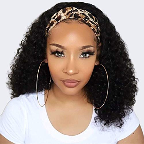 AISI HAIR Kinky Curly Headband Wig Human Hair Grade 10A Brazilian Curly Human Hair Headband Wig for Black Women Girls 170% Density 16 Inch