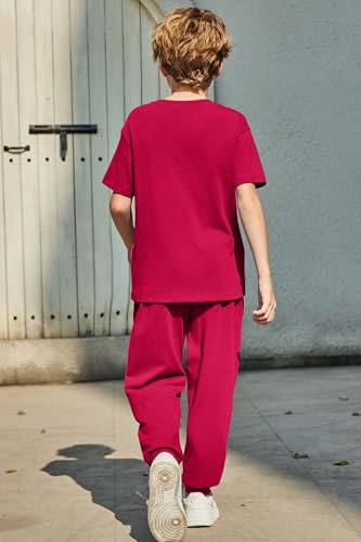 Image of Arshiner Boy's Pants Set - 2 Piece ColorBlock Short Sleeve T-Shirt and Active Pants - Casual Clothing Outfits 5-12 Years